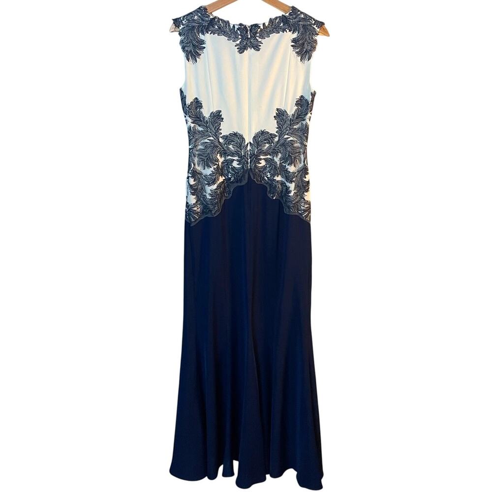 Tadashi Shoji Falcon Gown SZ 2 Long Formal Navy Dress Lace Accents MSRP $518 - Picture 4 of 15